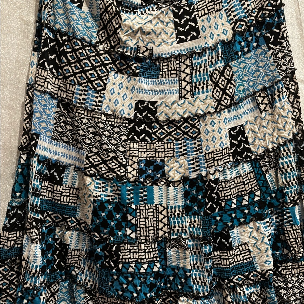 JM Collection Blue Tiered A-Line Midi Skirt